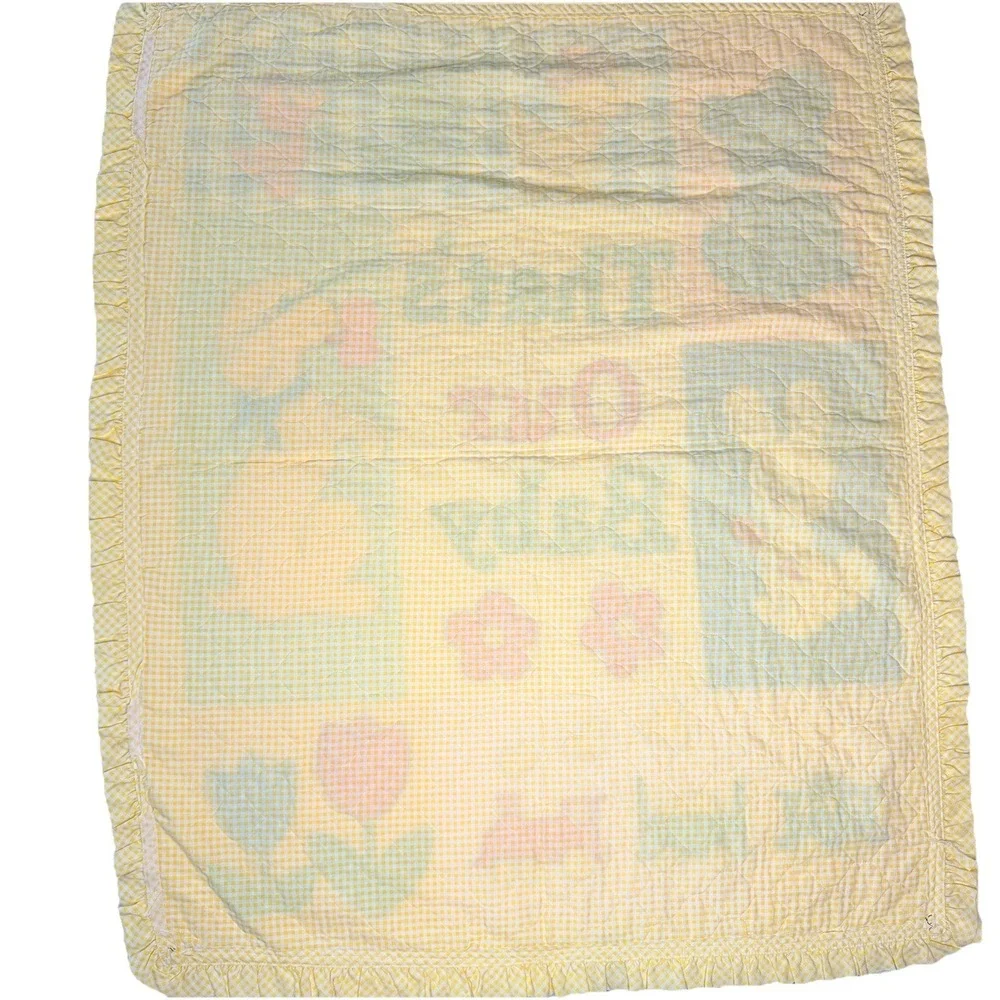 VTG That's Our Baby Crib Quilt Blanket Teddy Bear Bunny Duck Ruffle Trim Nursery